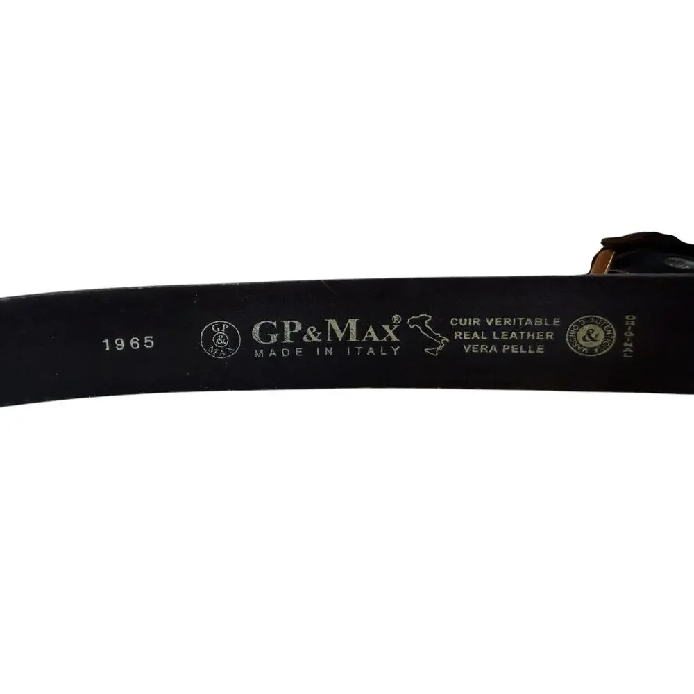 GP & Max Italian Leather Vera Pelle Wide Leather Statement Belt Black 130